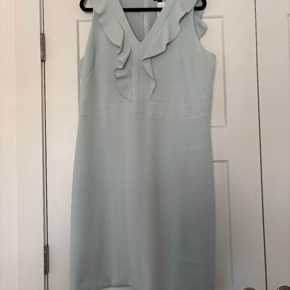 Ann Taylor Aqua Vneck ruffled sheath